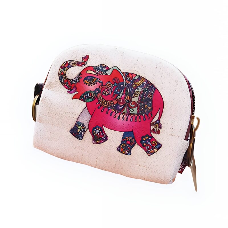 Porte-monnaie compact motif dessin - Zip métal et anneau porte-clés intégré - Blanc