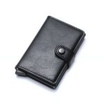 Porte-cartes sécurisé en métal et cuir avec technologie RFID et bouton d'expulsion - Noir