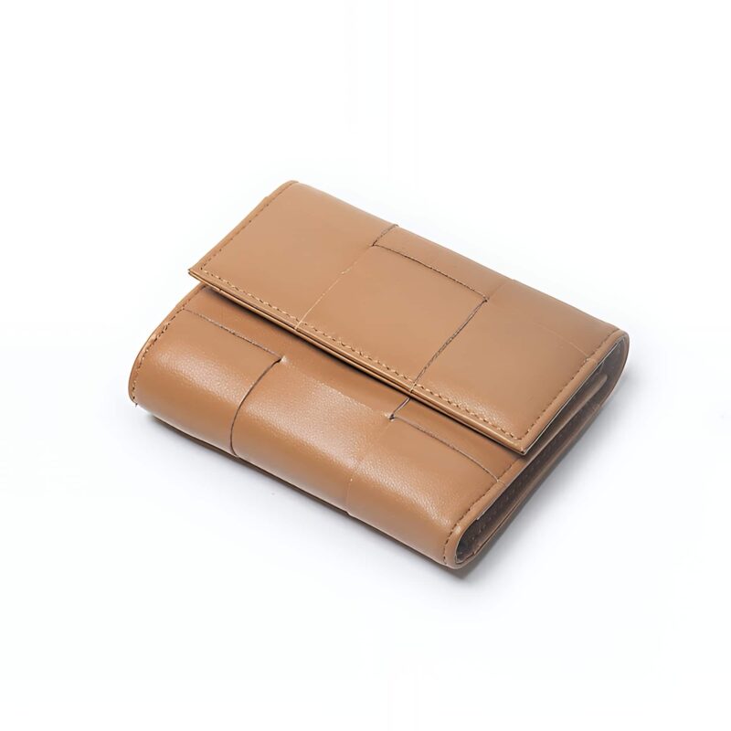 Portefeuille en cuir pleine fleur - Écrin compact à pression pour l'élégance quotidienne - Marron