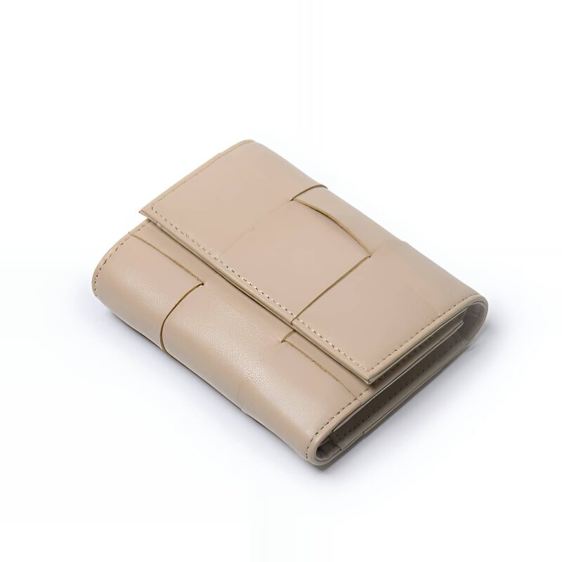 Portefeuille en cuir pleine fleur - Écrin compact à pression pour l'élégance quotidienne - Beige