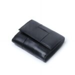 Portefeuille en cuir pleine fleur - Écrin compact à pression pour l'élégance quotidienne - Noir