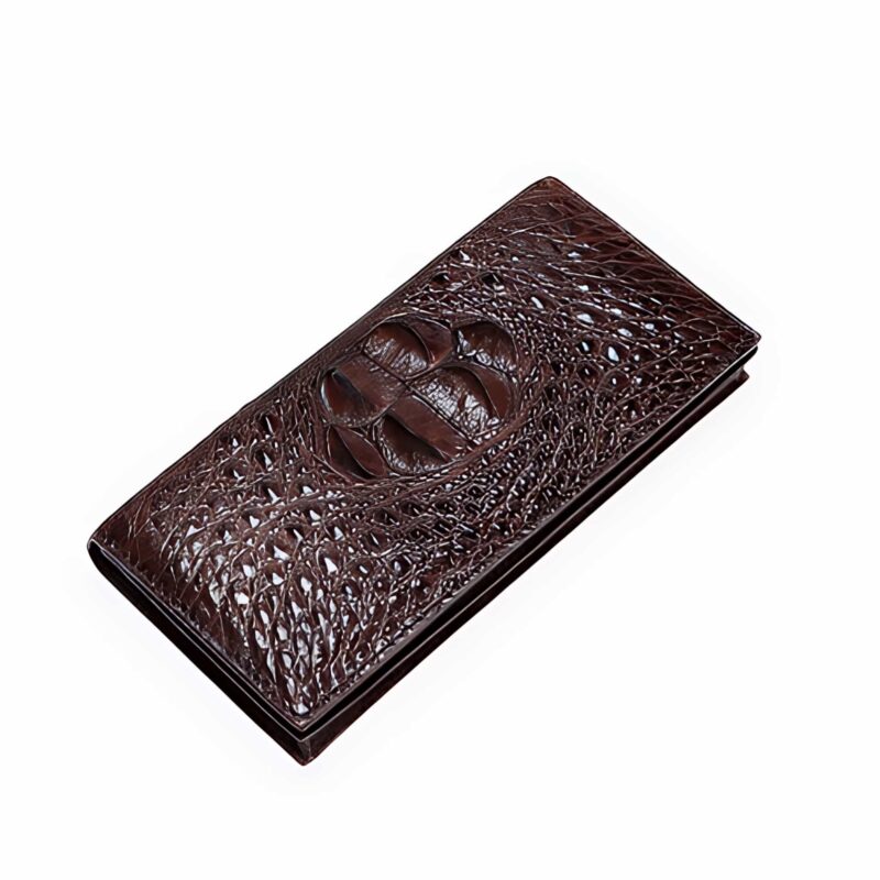 Porte-cartes allongé en cuir de crocodile véritable - Écrin artisanal pour homme raffiné