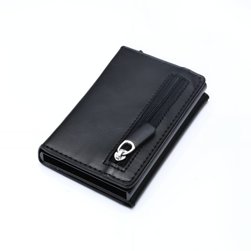 Porte-cartes compact en simili cuir avec poche zippée et protection RFID - Élégance fonctionnelle - Noir