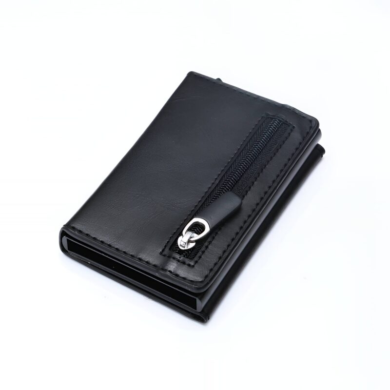 Porte-cartes compact en simili cuir avec poche zippée et protection RFID - Élégance fonctionnelle