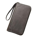 Portefeuille long vintage en cuir PU - Élégance masculine zippée pour cartes et billets - Noir