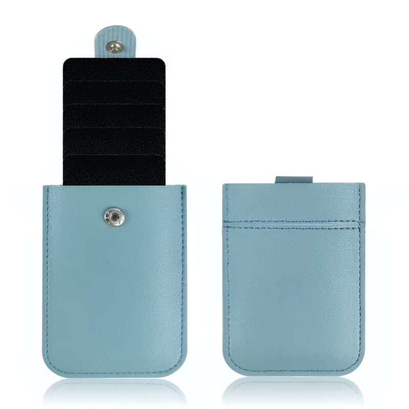 Porte-cartes élégance avec tirette intuitive - Rangement compact en simili cuir - Bleu ciel
