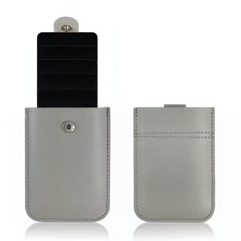 Porte-cartes élégance avec tirette intuitive - Rangement compact en simili cuir - Gris