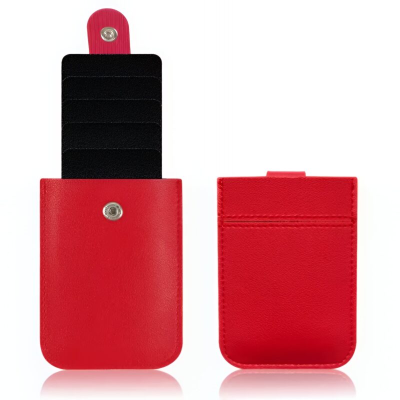 Porte-cartes élégance avec tirette intuitive - Rangement compact en simili cuir - Rouge