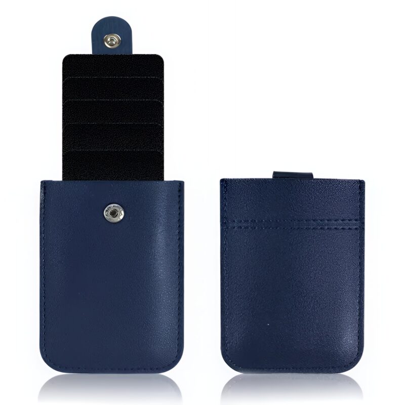 Porte-cartes élégance avec tirette intuitive - Rangement compact en simili cuir - Bleu
