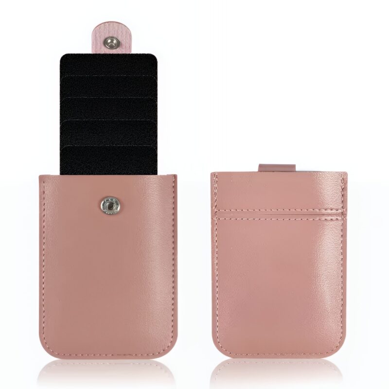 Porte-cartes élégance avec tirette intuitive - Rangement compact en simili cuir - Rose